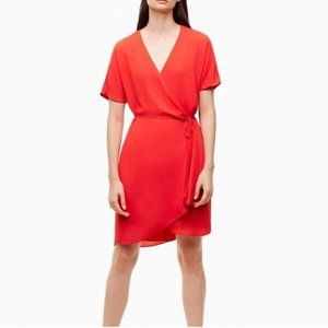 Aritzia Babaton Red Orange Wallace Short Sleeve Mini Wrap Dress Medium